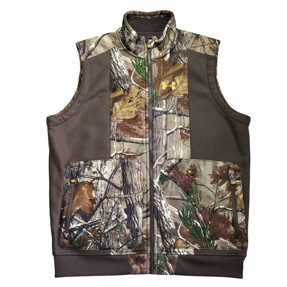 Under Armour Vest Mens Medium Brown Camo Fleece Lined Realtree Hunting